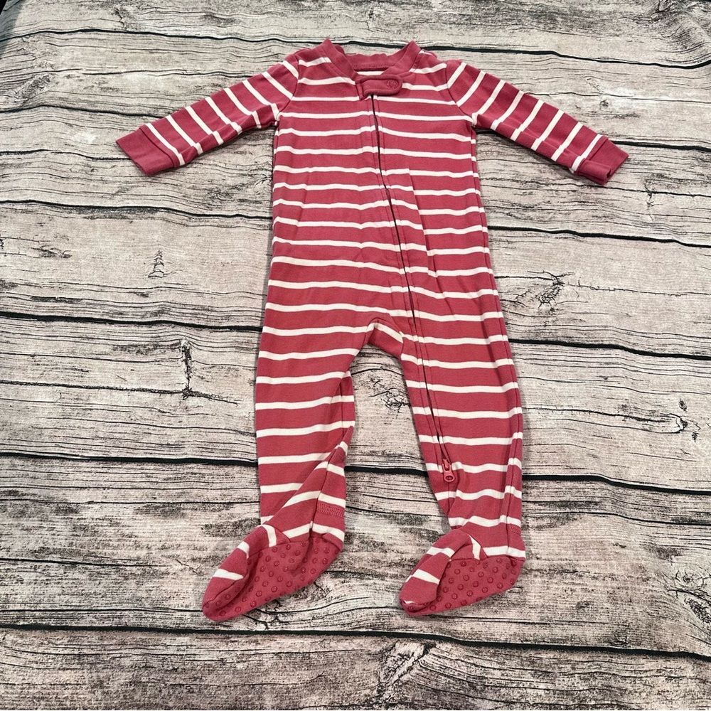 Quince Pink Striped Kids Footie in Organic Cotton Size 6-9
